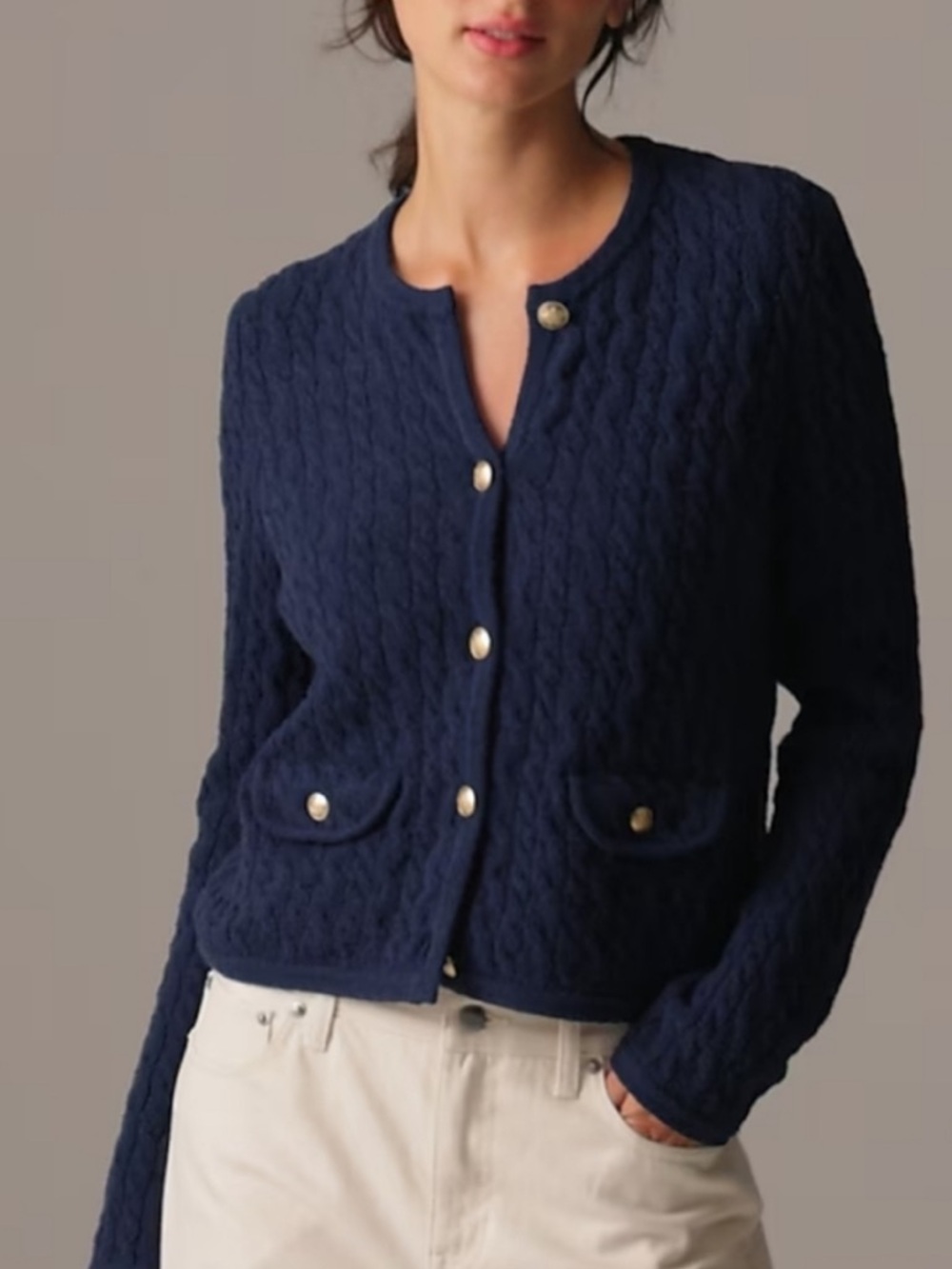 J. Crew Odette Cable Knit Sweater Lady Jacket Boucle Blue 3X